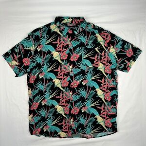 Molokai Surf Co Mens 2XL Black Tropical Parrot Floral Rayon Button Down Shirt
